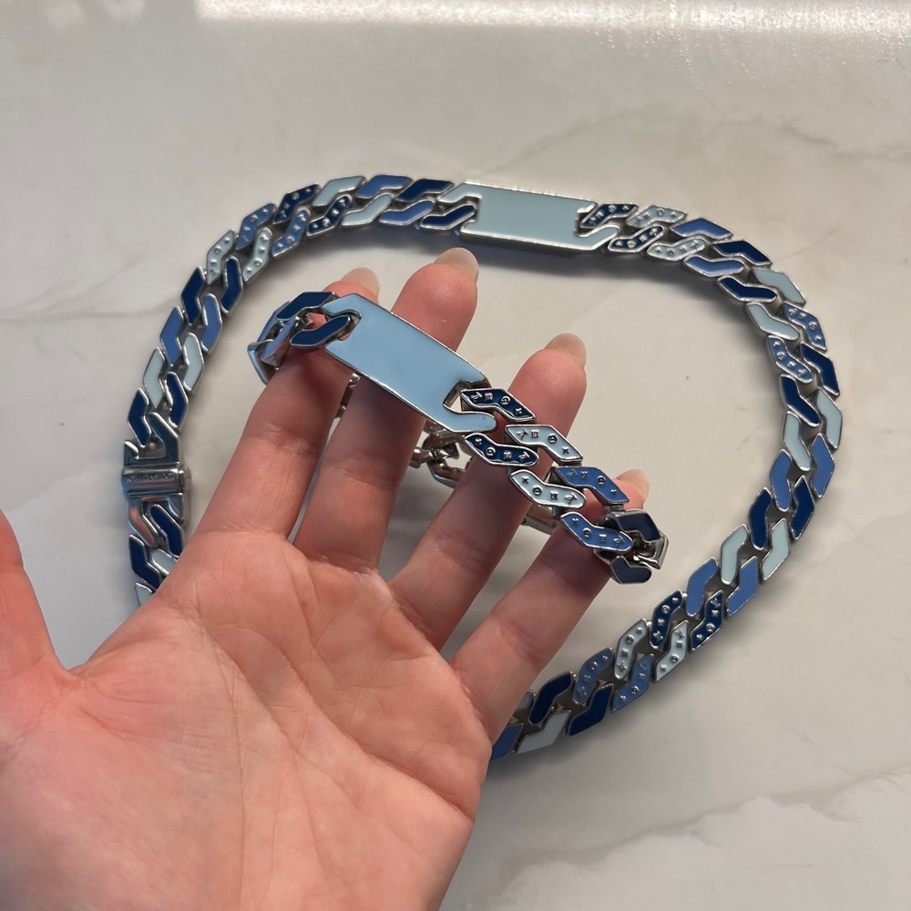 Louis Vuitton LV Chain Links Blue and Silver Necklace and Bracelet Set - Picture 3 of 12
